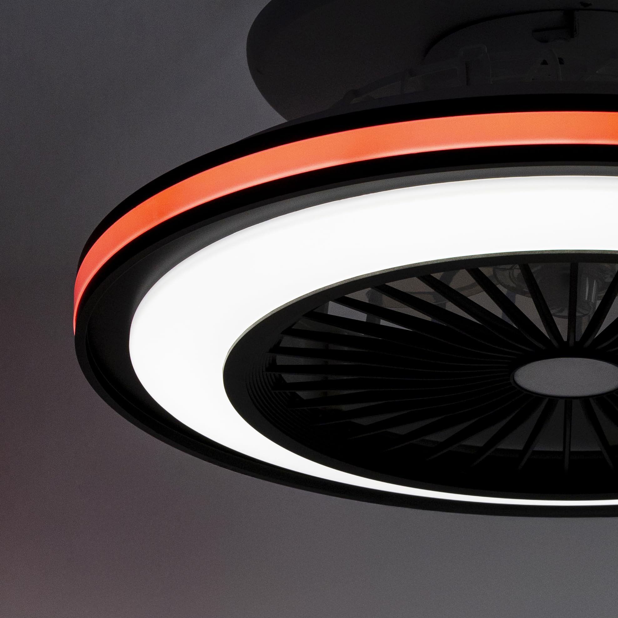 DUPI Ventilador de Techo con Luz Led RGB SLIM AIR | Función Verano e Invierno | 6 Velocidades | Mando a Distancia | Plafón 50 cm | Motor DC Silencioso | Aspas Reversibles | PVC | Negro