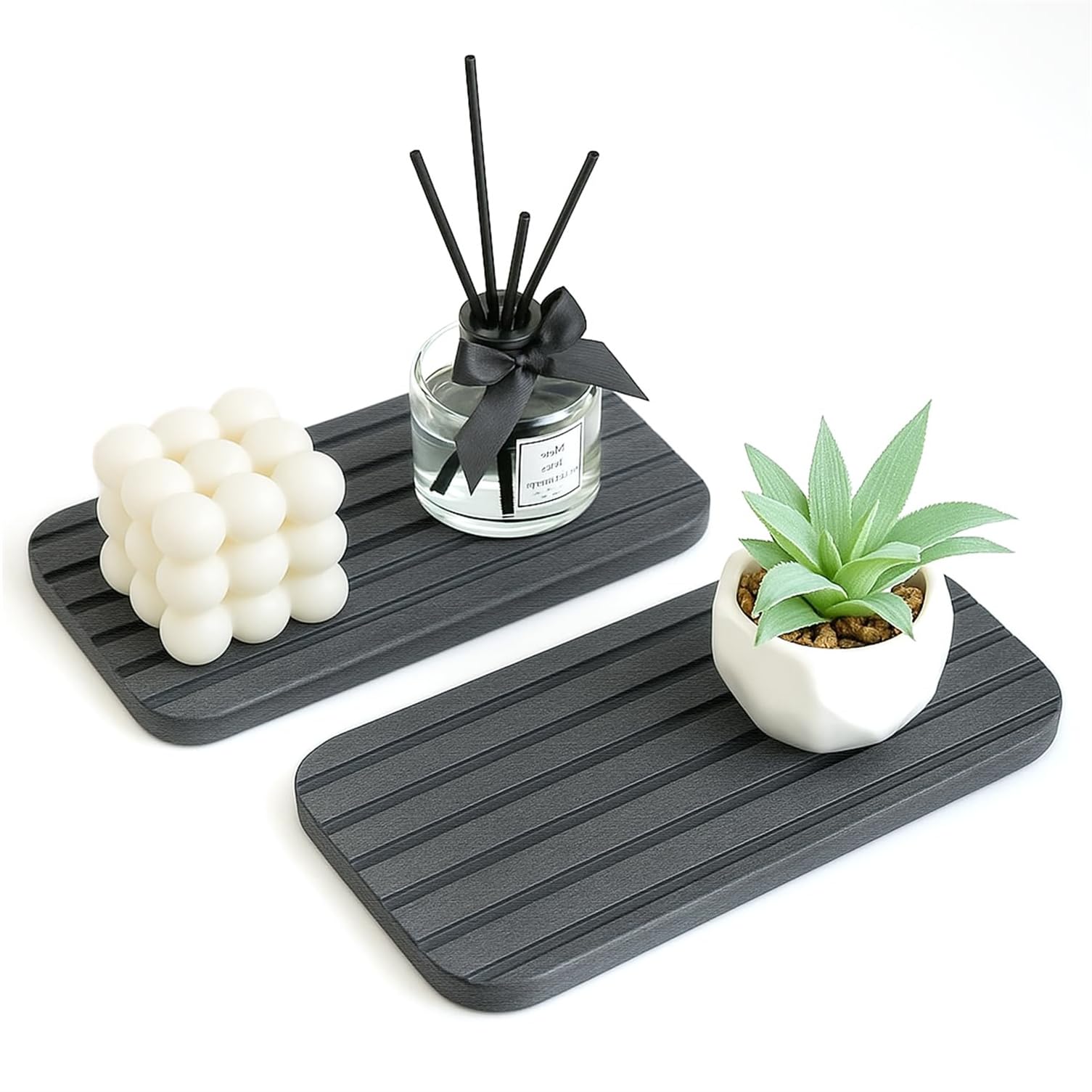 Twinice Diatomite Counter Tray, Rectangular, Absorbent Quick Dry Dish Tray for Kitchen and Bathroom, 2 Pieces