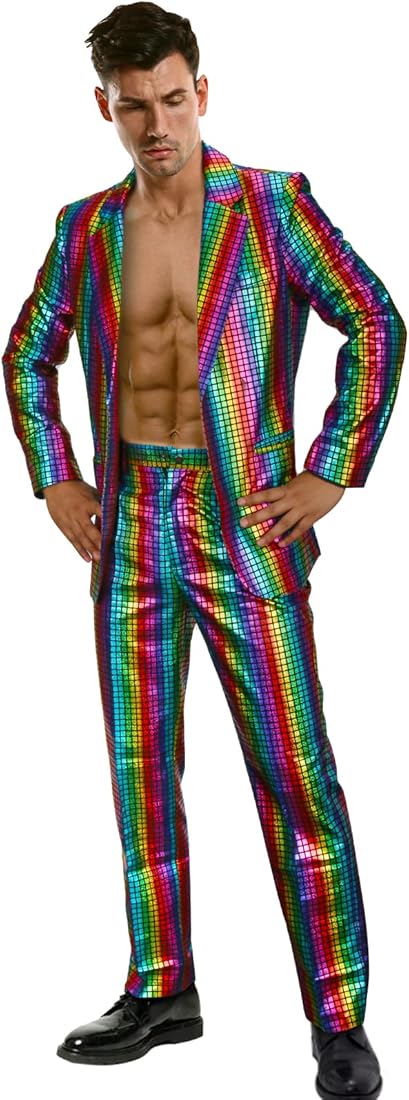 Buy NIHONCOS Mens Sequins Costume 1970s Metallic Rainbow Disco Party Dance  Suit Halloween Carnival Ball Jacket Pants Outfit (XX-Large) Online at Low  Prices in India