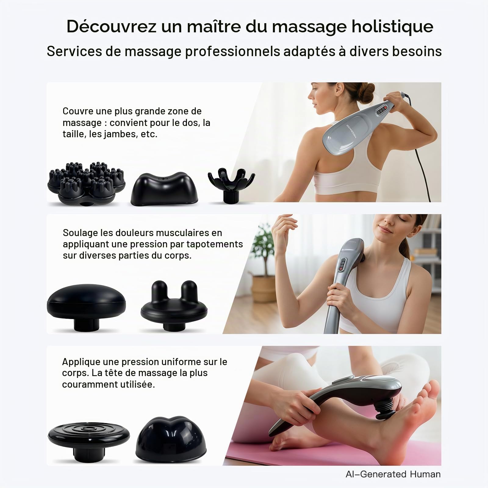 Masseur de cou de tissu profond portatif pour les épaules, la taille, les jambes, masseur de cou électrique de 3600 RPM avec 5 noeuds et 5 vitesses, soulagement de muscle de noeud, poids léger