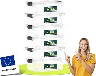 uandu Storage Boxes with Lid, Small, Set of 6, BPA-Free Plastic, Storage Boxes, Stackable, Box for IKEA Kallax, Plastic Box, Storage Boxes - 4.25 L x 6