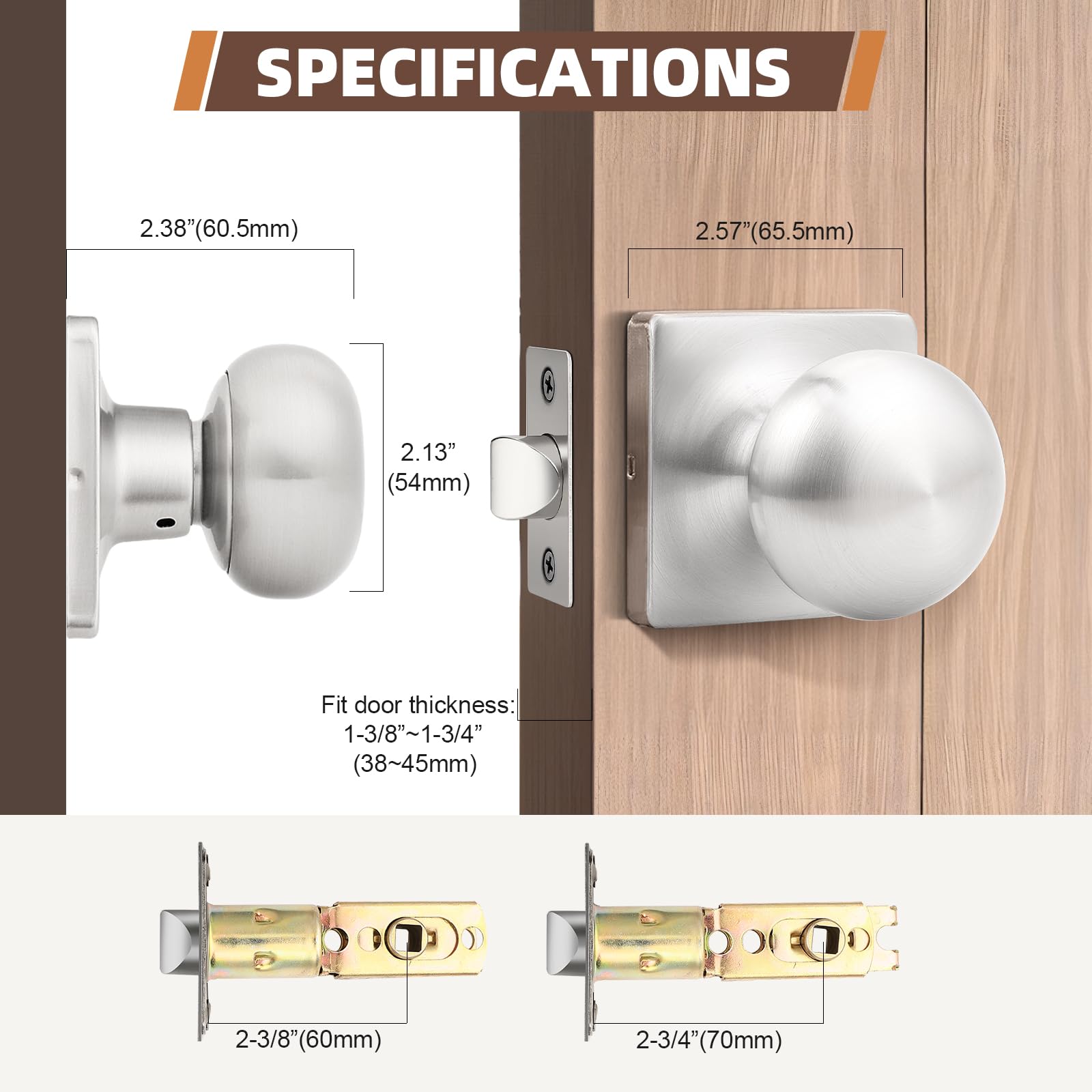 Brushed Nickel Passage Door Knobs - 5 Pack -7