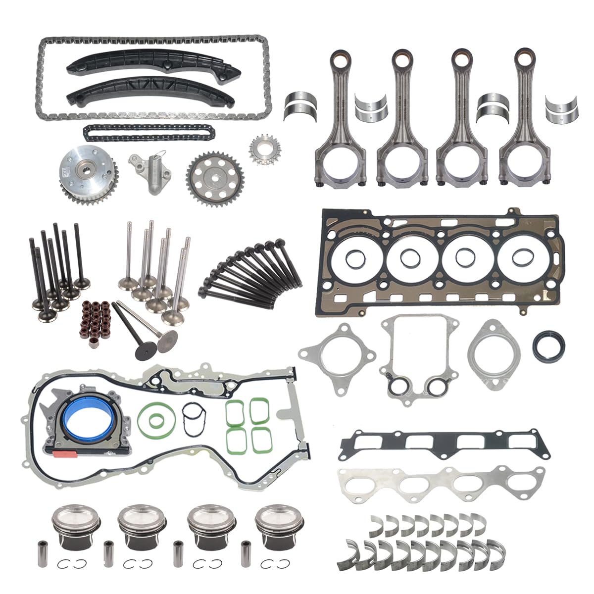 Kit catena distribuzione pistone guarnizione testata compatibile con Pas-sat Je-tta G0lf Oc-tavia Le-on Al-tea A3 1.4TSI 03C198401A