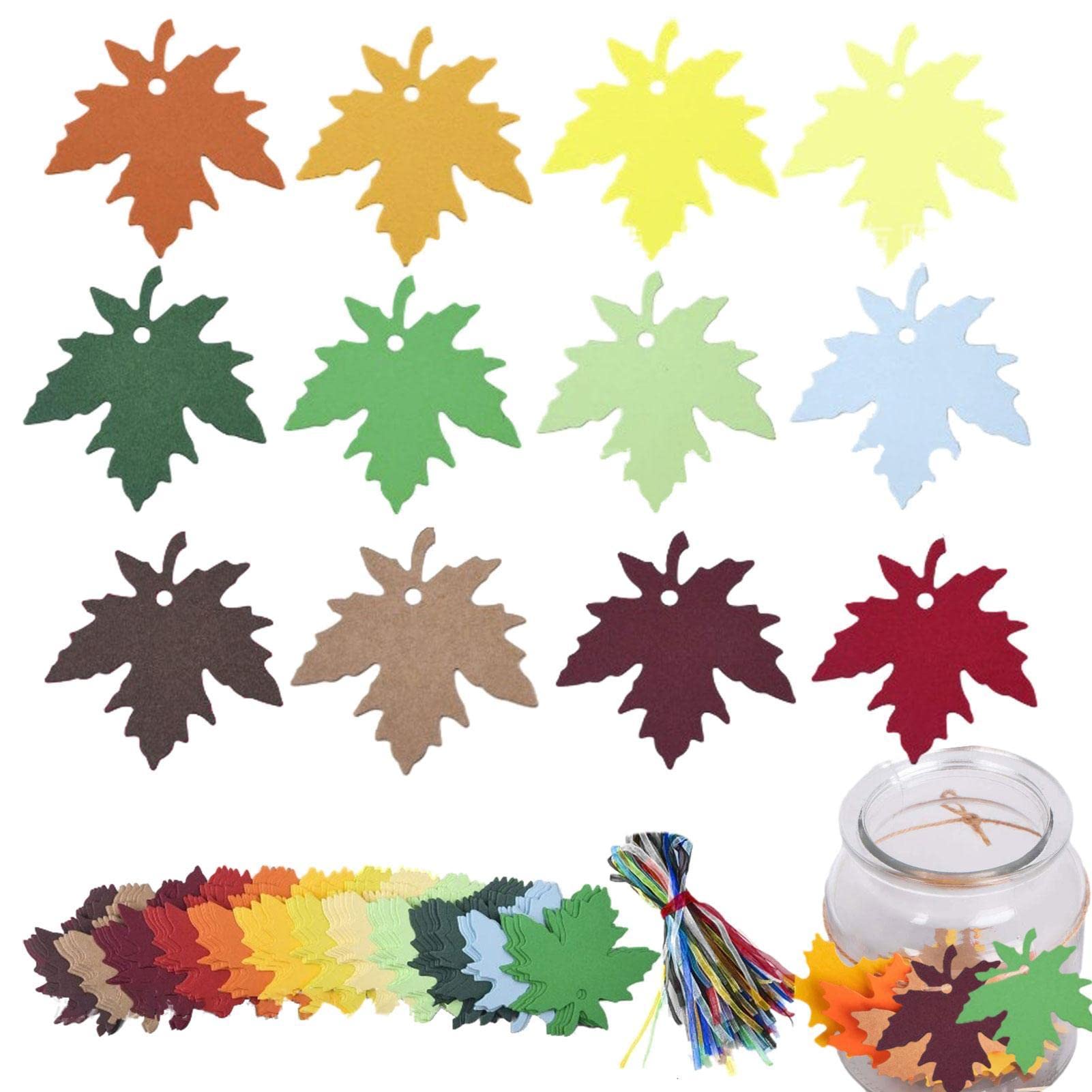 120 Pieces Of Maple Leaves In 12 Colors Thanksgiving Leaf Tag, Maple Leaf Paper Tags With String, Paper Tags Thank You Hanging Labels Name Tags For Autumn Thanksgiving Gift Wrapping Diy Gift Party Favor Decor