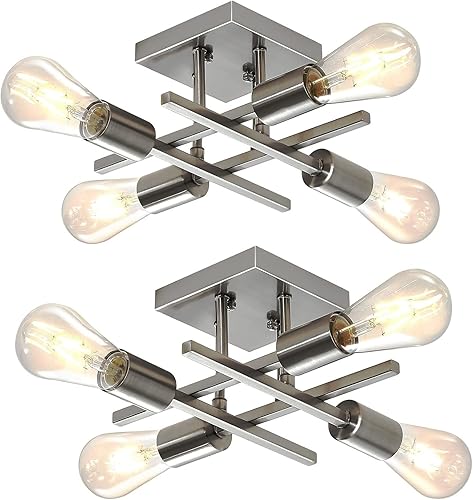 Miniatura 8 de Lámpara de techo semiempotrada de 4 luces, moderna lámpara de níquel cepillado cerca del techo, fácil de montar, luces de techo interiores para