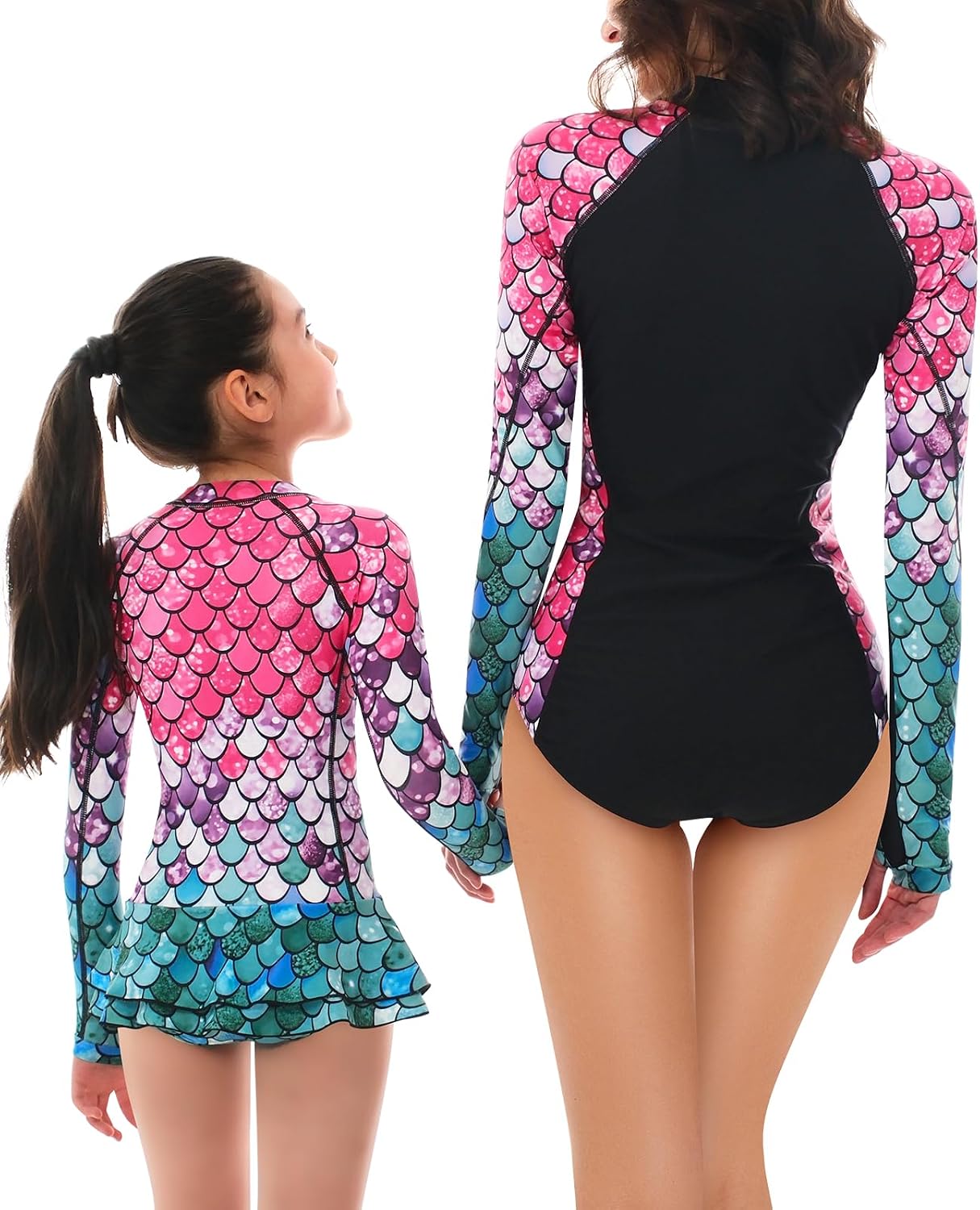 Women and Girls Matching Swimsuit: Long Sleeve One Piece Rash Guard Bathing Suit UPF 50+ (Please Order Separately)