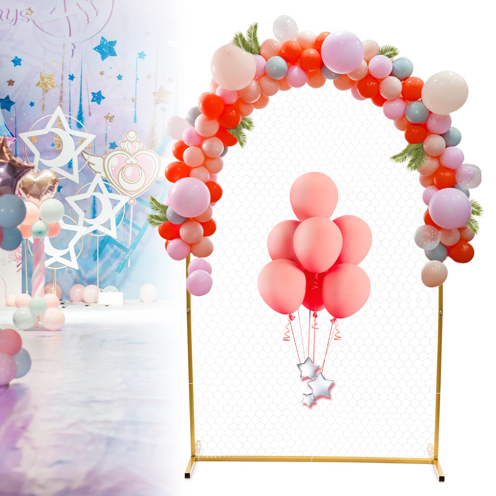 OUKANINGMetal Yellow Wedding Balloon Arch Stand With Base, 2M, Indoor/Outdoor, Backdrop Frame Stand For Party Wedding Decoration
