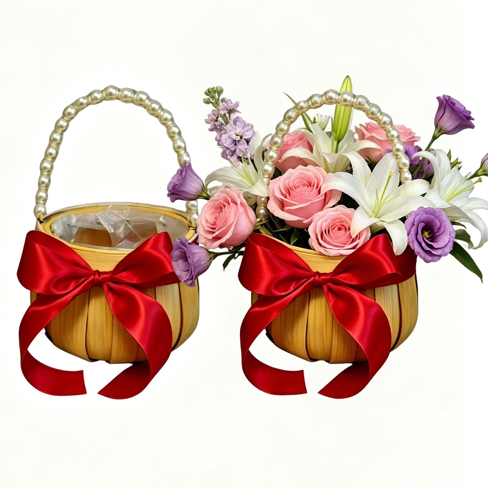 2 Stück Blumenkorb Hochzeit Blumenmädchen Streukorb Geschenkkorb Rattankorb