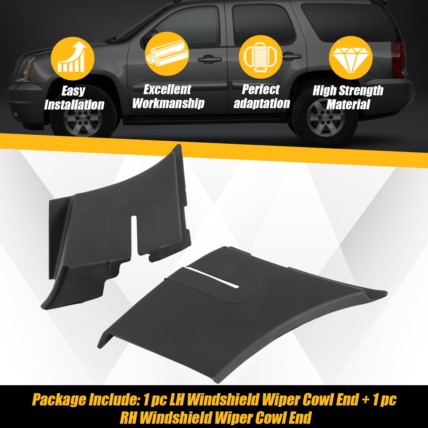 COOL STAR Windshield Wiper Cowl End Compatible with Chevy Chevrolet Avalanche 2007-2013 Suburban Tahoe GMC Yukon Yukon XL Cadillac Escalade ESV 2007-2014 Replaces 25820729 25820730