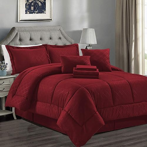 Miniatura 12 de JML - Juegos de edredón de ropa de cama de microfibra con fundas. Patrón bordado y acolchado de color sólido de lujo. Ideal para cualquier