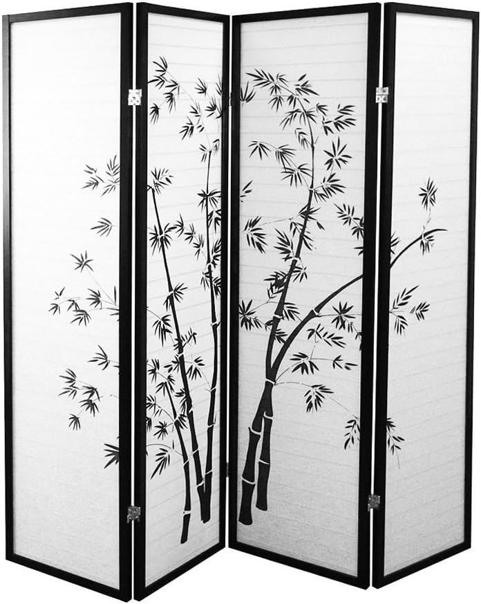 Shoji Paper Screen Design Privacy Room Divider, 4 Panel, Bamboo