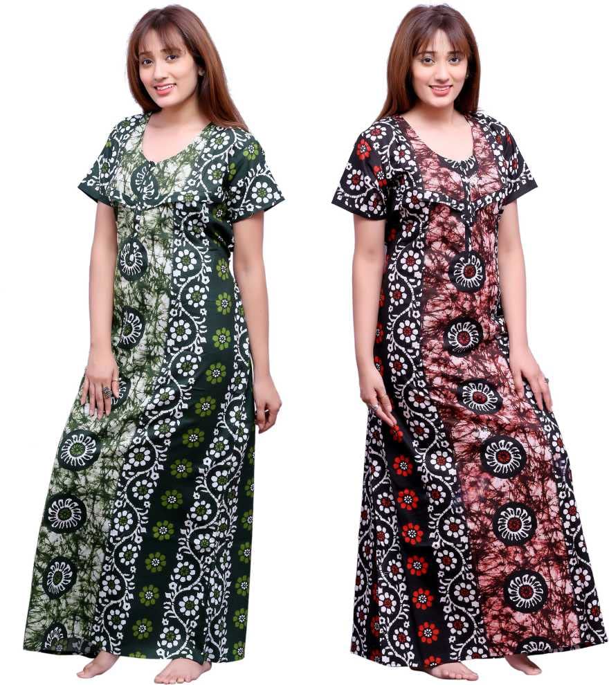 Image of Feeding Nighty in Fine Cotton 2 Side Zips for Feeding Purpose & Neck Buttons for Easy Wearing Soft Cotton Maternity Nighty for Women Feeding Combo Feeding Nighty for Women Cotton Combo of 2Pcs