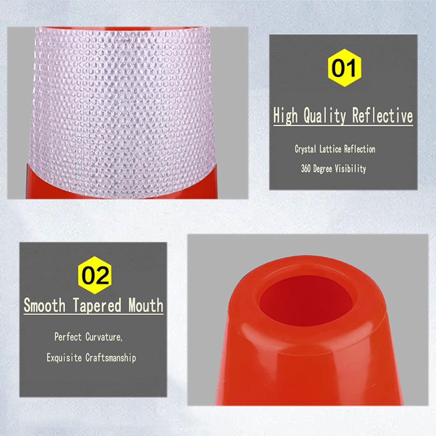 Conos de seguridad vial de PVC rojos con collar reflectante premium - Conos de estacionamiento duraderos - Conos de peligro multiusos para control de accesos al aire libre y entrenamiento de con