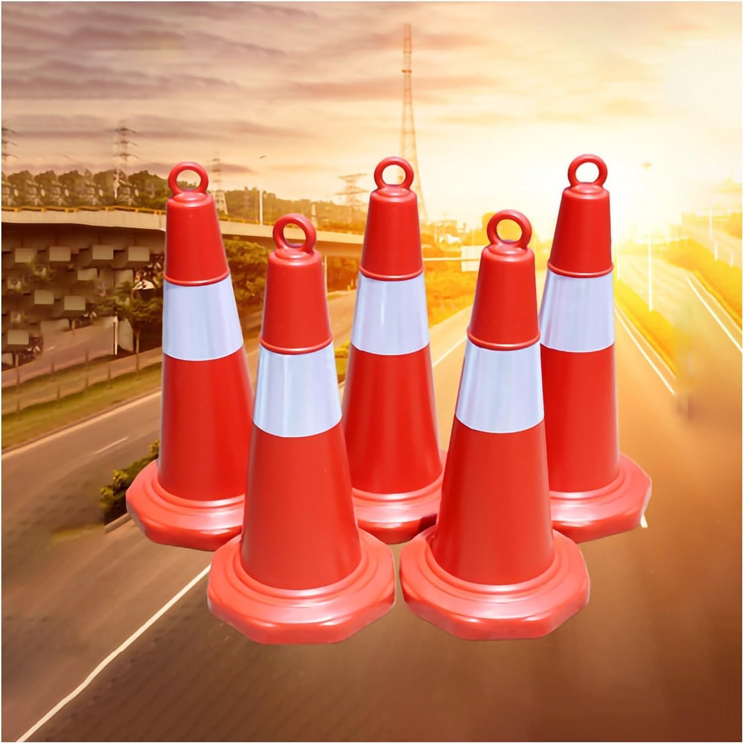 Cône de signalisation routière en Plastique, cône avec poignée et Bandes réfléchissantes