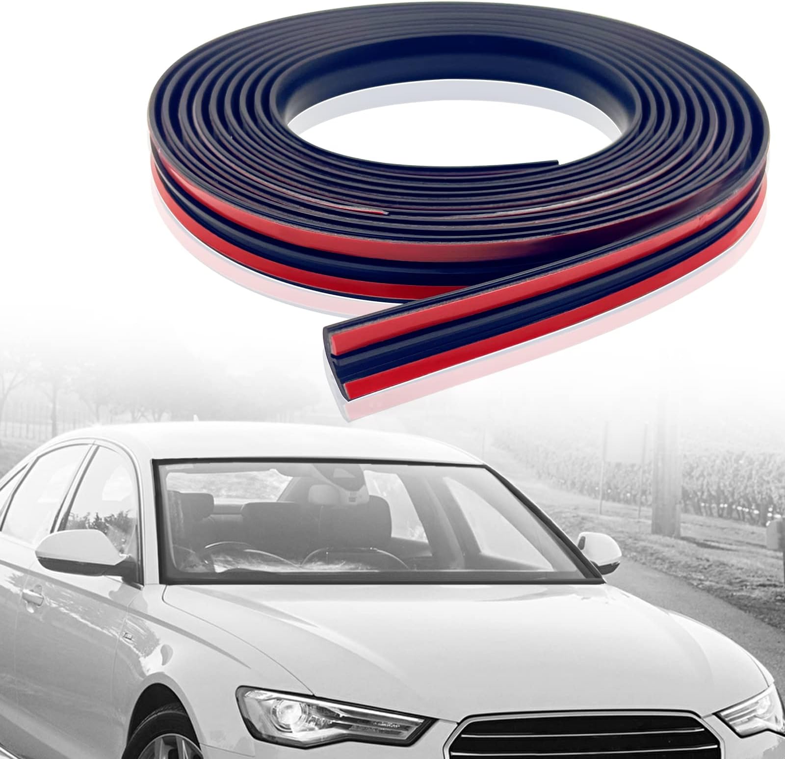 Car Windshield Rubber Seal, 13Ft Windshield Decorative Strip, Car Rain Strip, Car Window Seal Strip, Universal T-seal for Front and Rear Windshields of Cars (14mm)