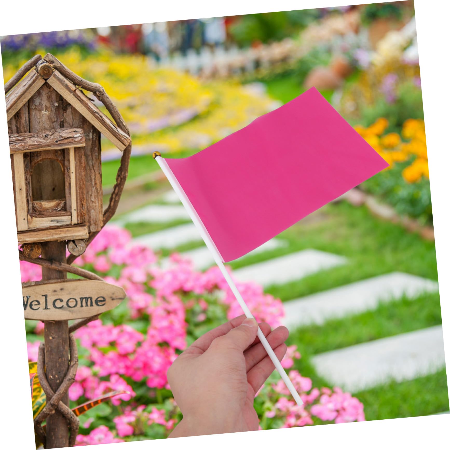 100 Pezzi Bandierine Da Mano Rosa in Pvc Resistenti Bandiere Portatili Per Feste E Celebrazioni Indoor Outdoor 11X8 Pollici Facili Da Tenere E Sventolare