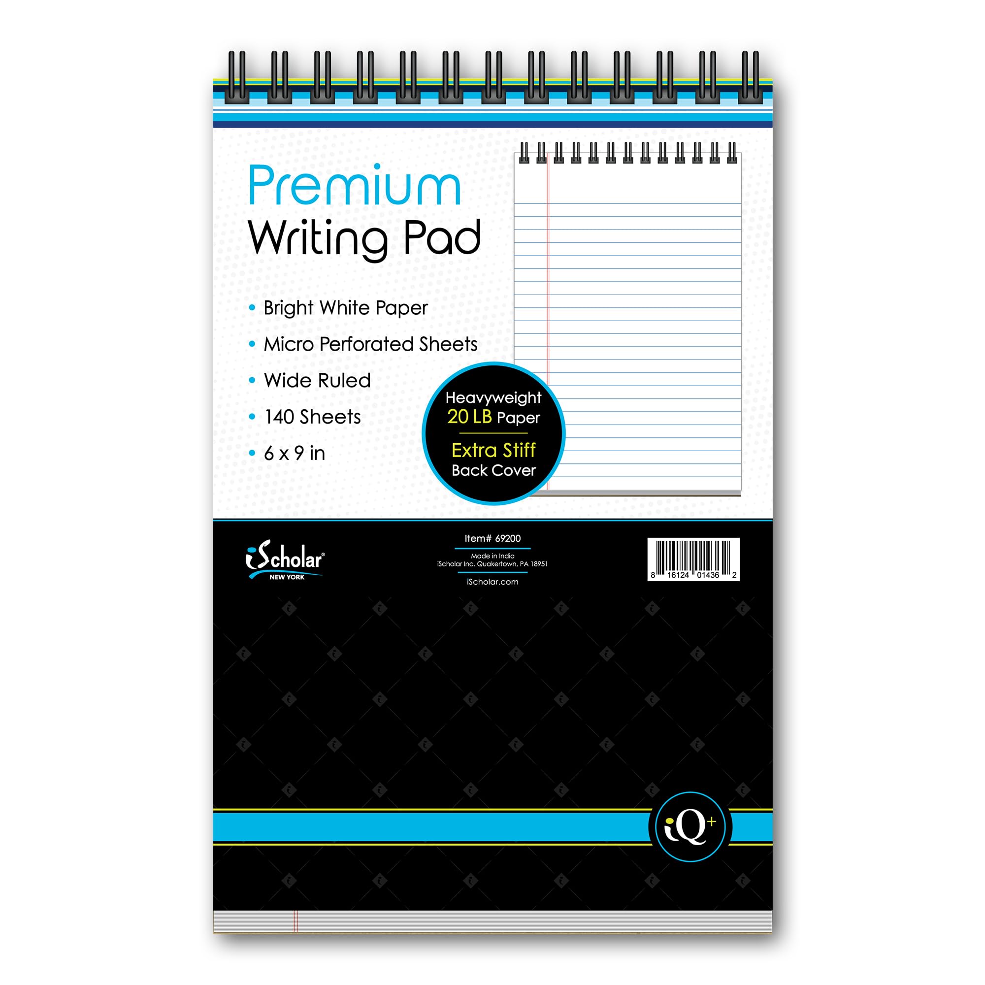 iScholar iQ Premium Writing Pad White 6 x 9 140 Sheets Double-Wire 69200