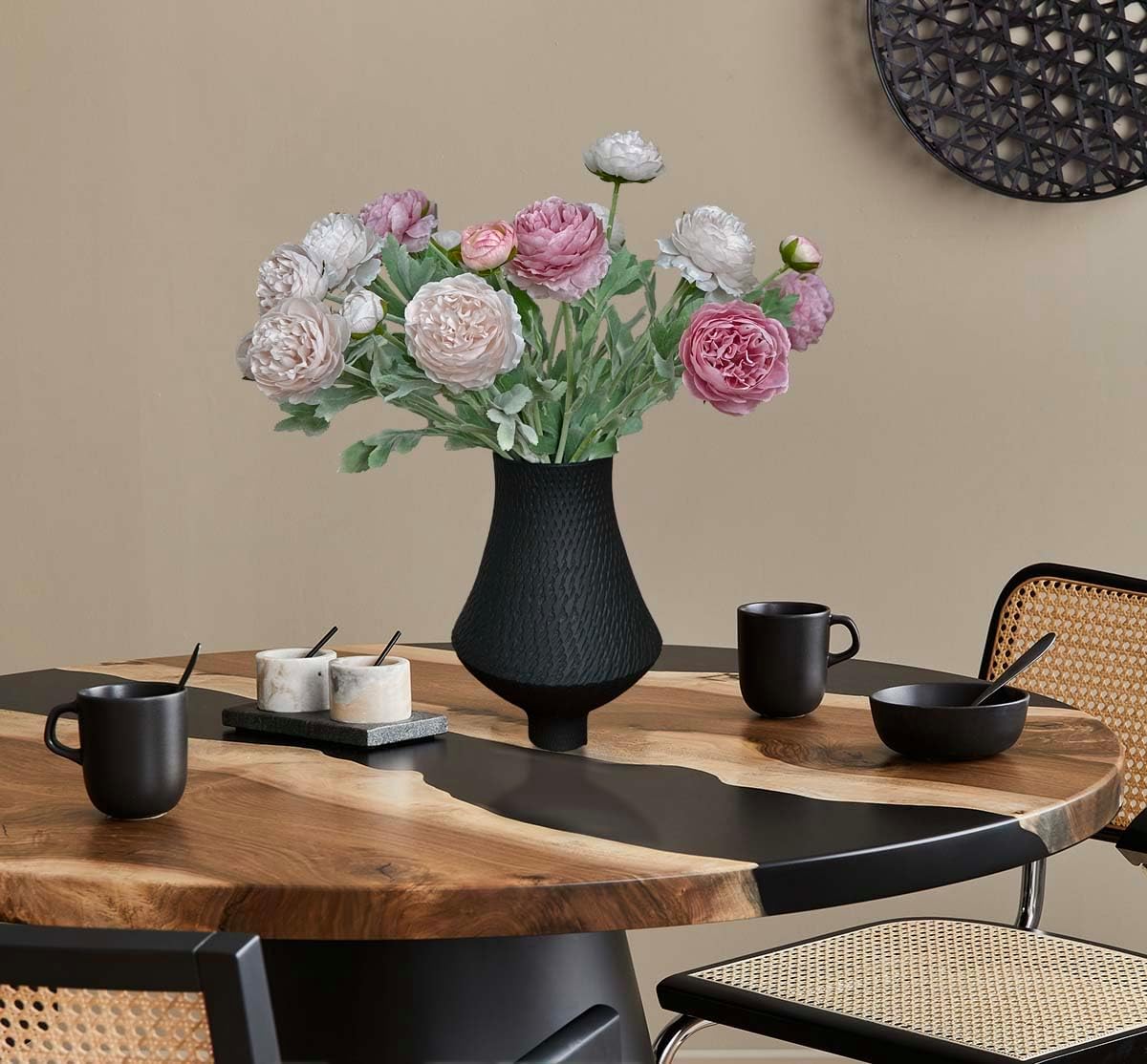 7 pcs Peony Artificial Flowers with Stems, Faux Ice and Opal Pink Ranunculus Mixed, Silk Flowers Arrangement for Home Office Farmhouse Indoor Decor, Kitchen Dining Table Centerpiece Decor