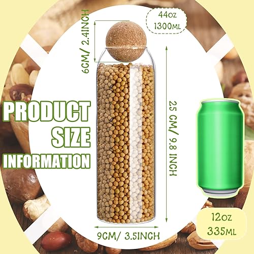 Miniatura 4 de 2 tarros de vidrio de corcho con tapa de corcho, contenedor de almacenamiento con botellas redondas de bola, recipientes con tapa de madera