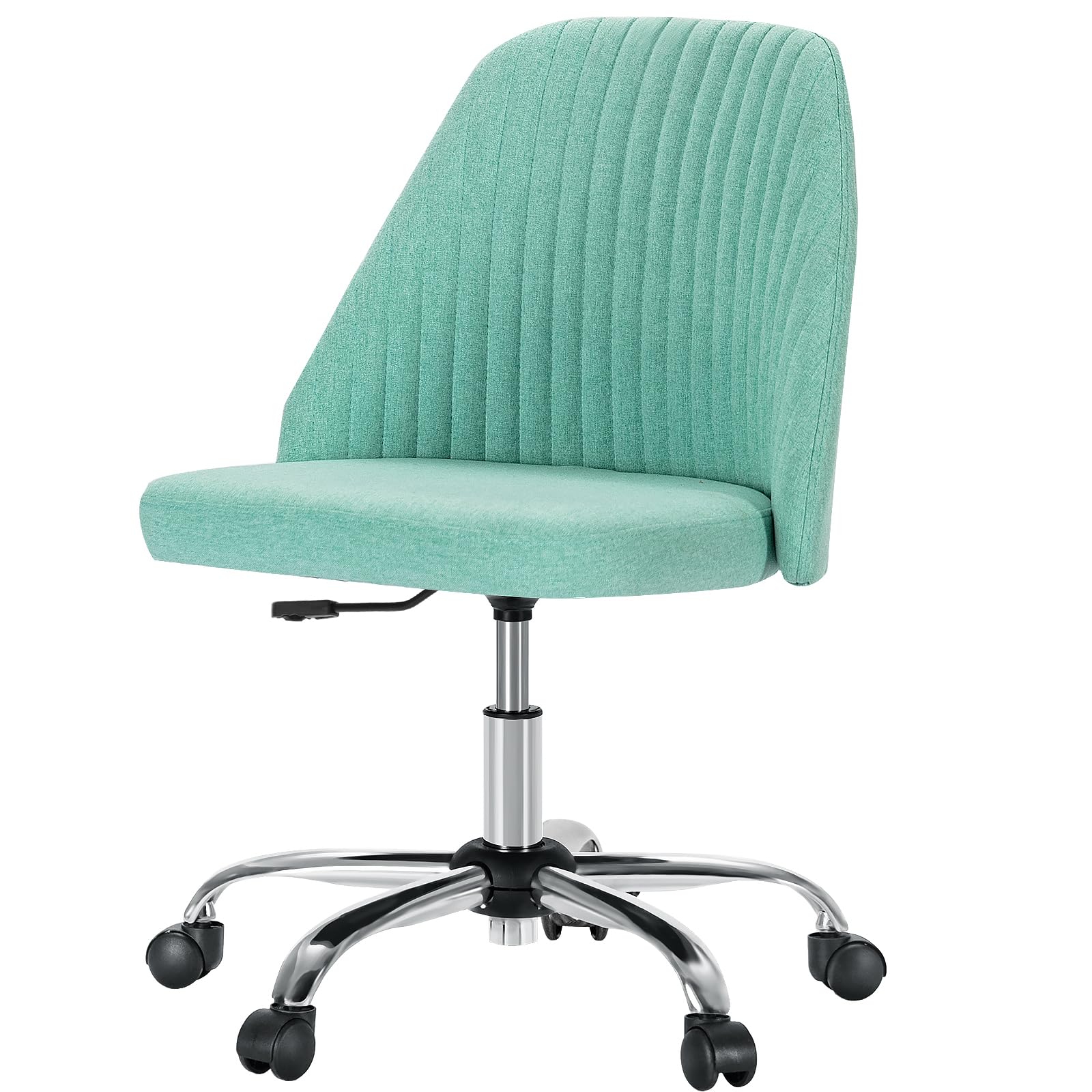 NEWBULIG Modern Armless Home Office Desk Chair with Comfortable Fabric Cover Swivel Wheels and Adjustable Height for Living Room,Bedroom,Conference Computer Task, Green