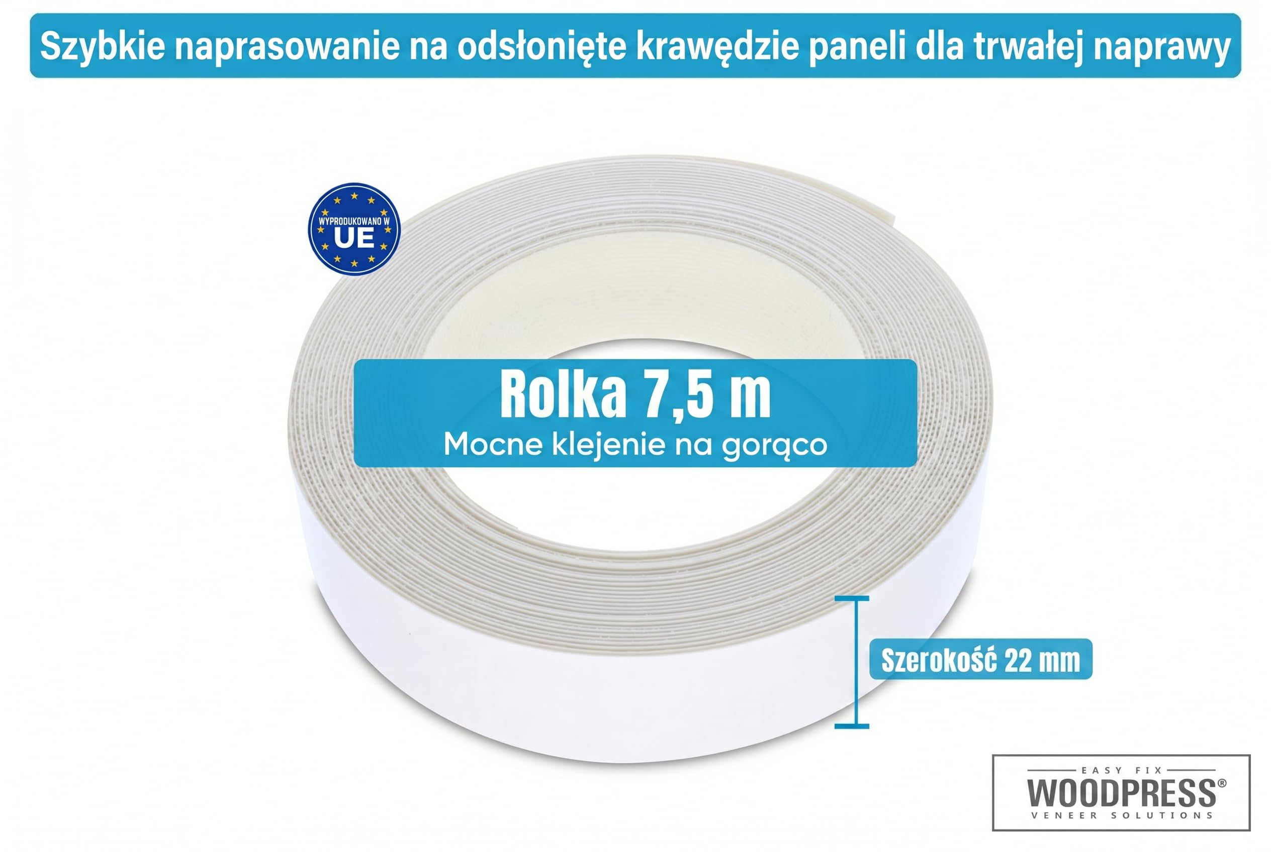 22mm Obramowanie z Białej Melaminy, Wysokiej Jakości Taśma Fornirowa – Rolka 7,5 m – z Klejem Topliwym do łatwego Samodzielnego Montażu – pokrywa krawędź standardowego panelu MDF