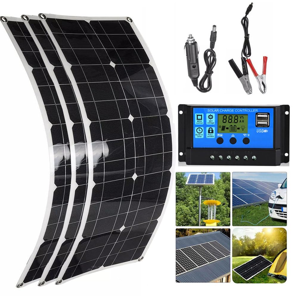Elastyczny zestaw paneli słonecznych 100 W, 200 W, 300 W, 400 W, 500 W, 600 W, kontroler 40 A, zasilanie USB 12 V, przenośny panel słoneczny do kampera/dachu/łodzi/samochodu/na kemping, ultralekki