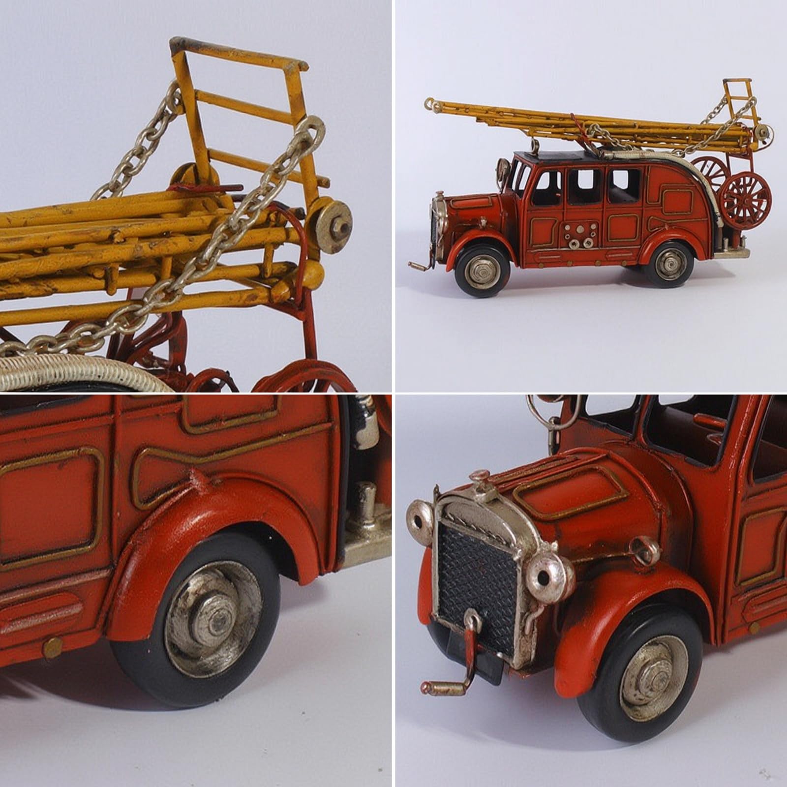 harayaa Leiter Feuer Fahrzeug Oldtimer Metall Feuerwehrauto Modell Retro Feuerwehrwagen Dekofigur Sammlerstück aus Eisen mit Stabilem Aufbau für Wohnzimmer