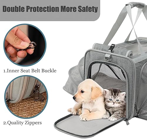 Miniatura 6 de Transportador para perros y gatos, color gris, suave, para mascotas, aprobado por aerolíneas, para perros pequeños, 2 lados expandidos, elegante