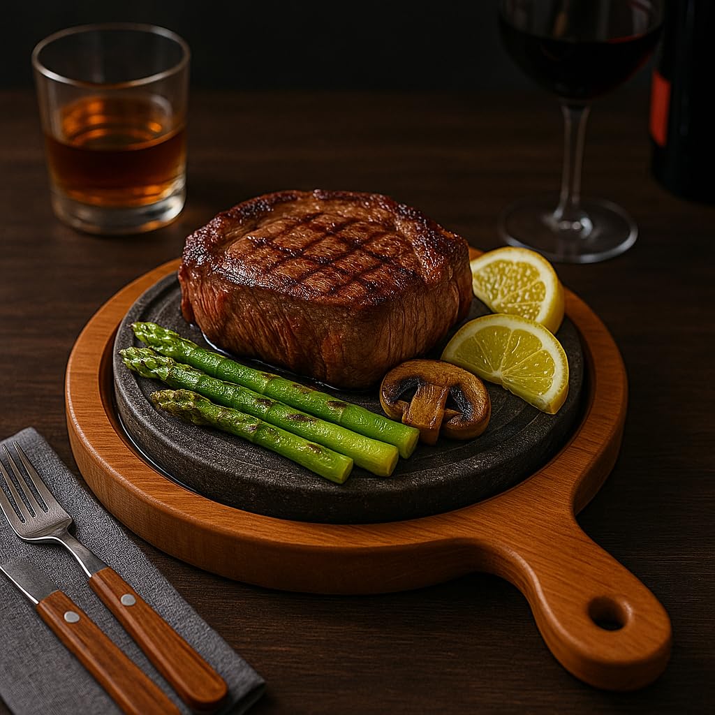 Plancha de Piedra Volcánica Natural con Canaleta 30×40 cm – Para Carne, Pescado y Verduras – Efecto Piedra Caliente – Uso en Horno y Barbacoa – Hecha a Mano en Italia | Kalu Creations