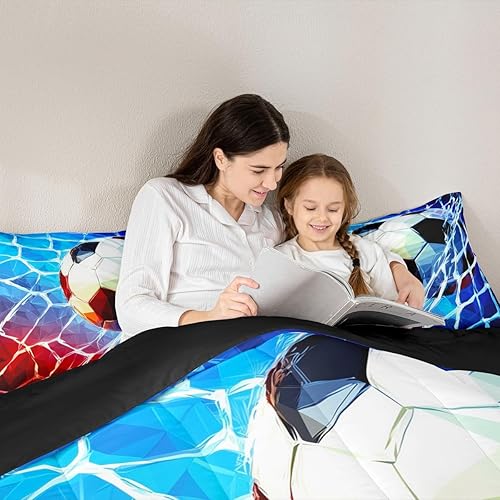 Miniatura 6 de Feelyou Juego de ropa de cama de fútbol con temática deportiva, juego de edredón para niños, decoración de juegos de fútbol de microfibra, regalo