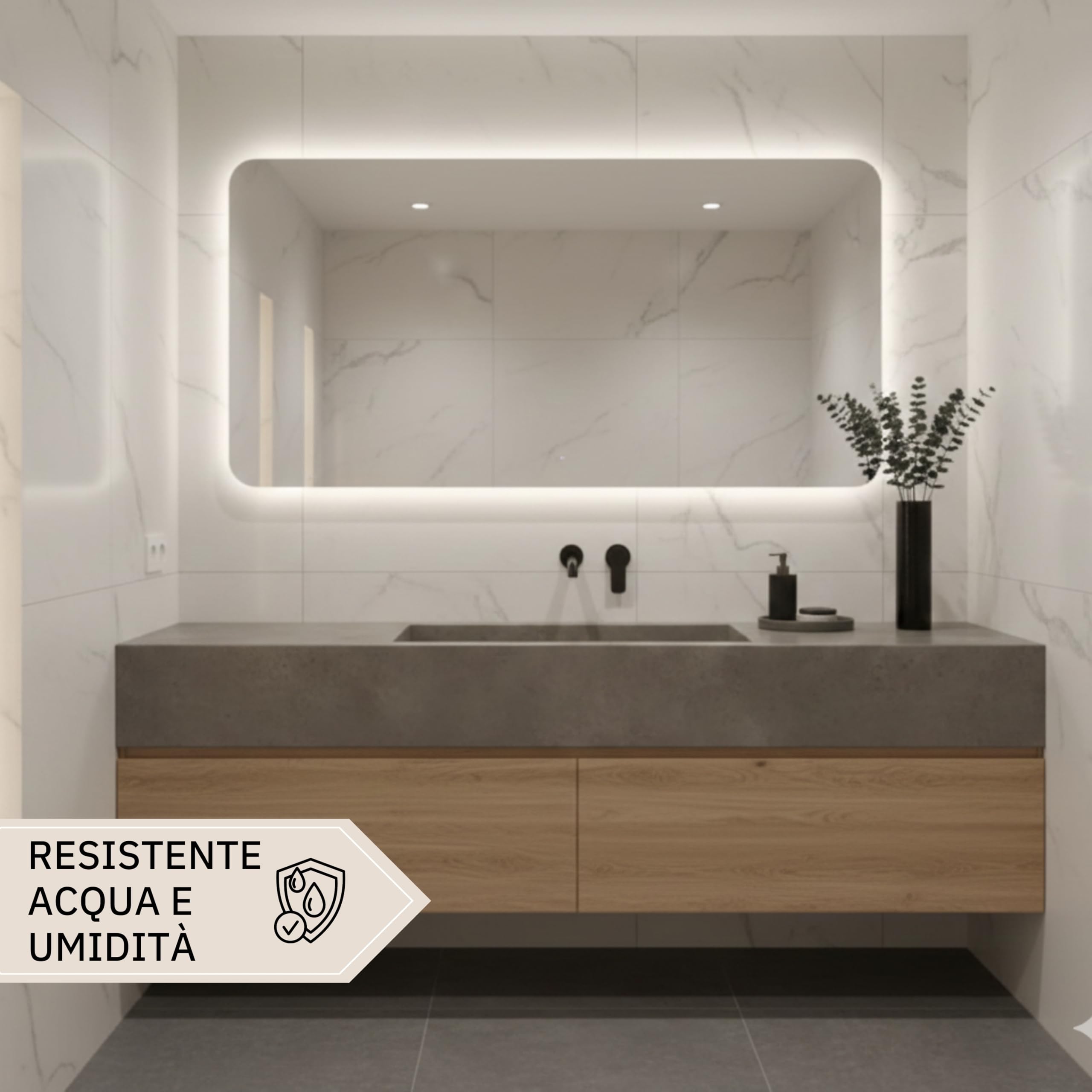 Specchio Bagno con Luce LED CIRCE 100x70 cm, Striscia LED Naturale 4000K, Moderno Retroilluminato 24V