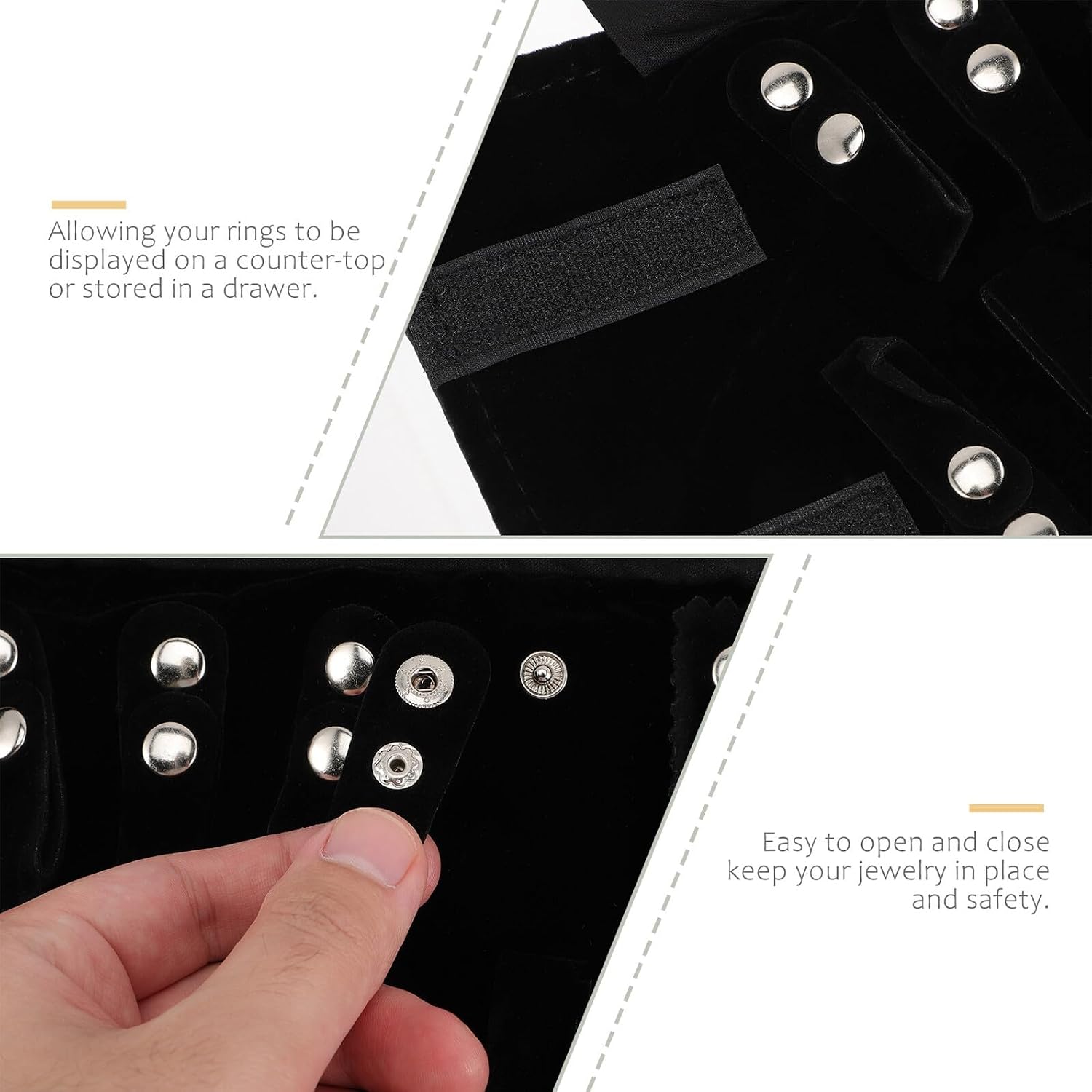 Portable Jewelry Storage Roll Pu Leather Ring Holder Organizer Travel Jewelry Bag Pouch for Rings Earrings Compact Black
