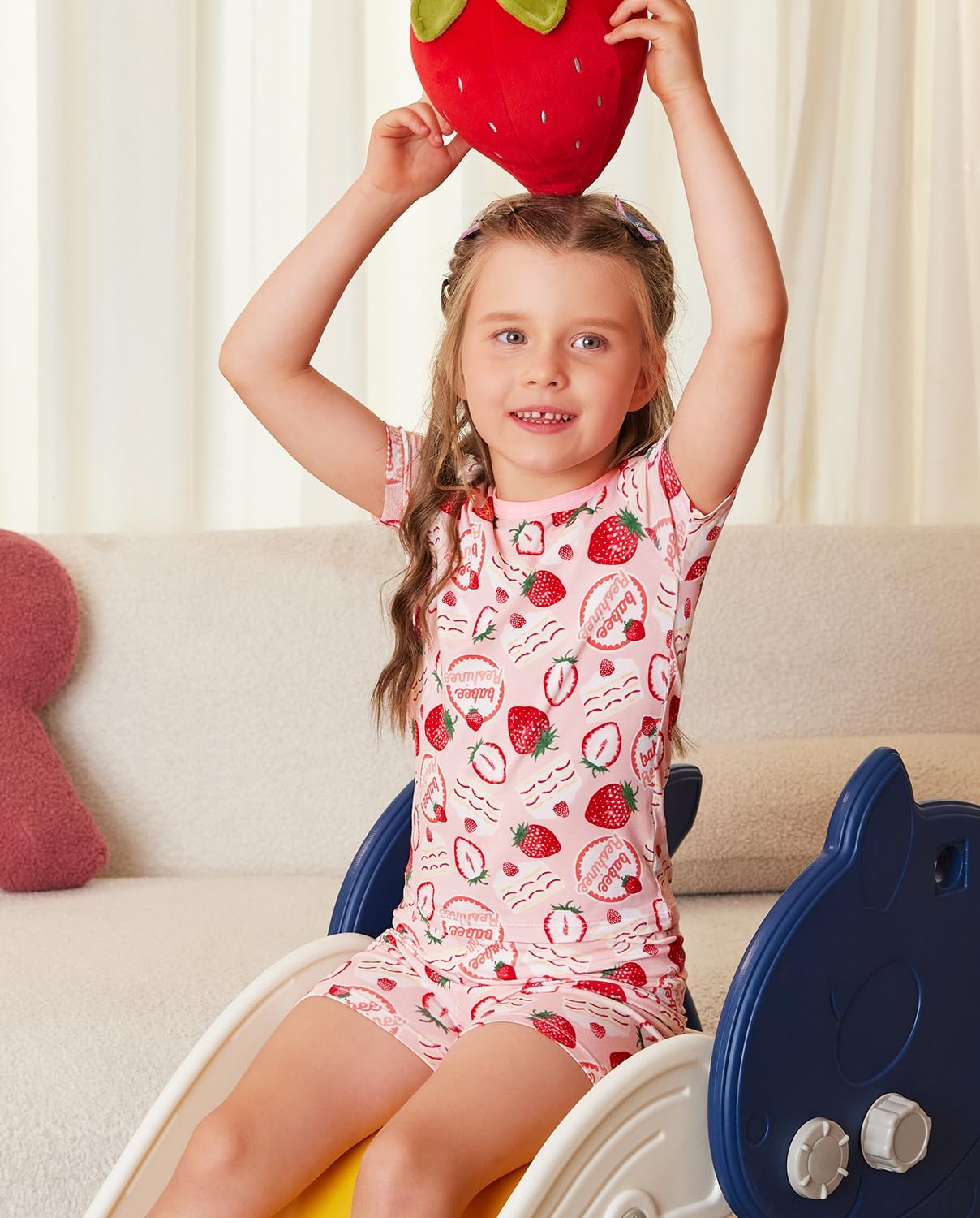 Bamboo Viscose Toddler Girls Kids Short Sleeve Pajamas 5-6T Years Strewberry Cake Summer Cool Soft 2pcs Set Pjs Pyjamas Jammies - Image 2