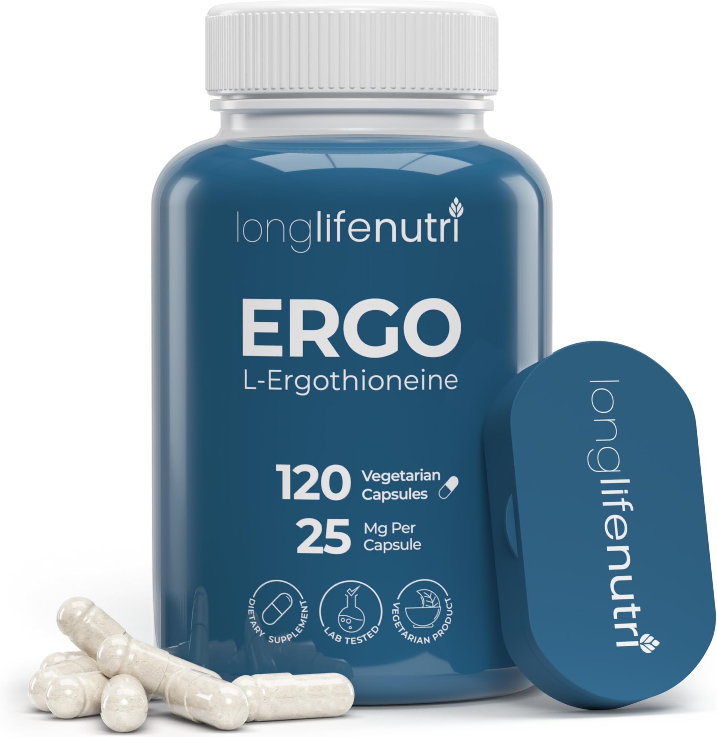 L-Ergothioneine 25mg - 120 Vegetarian Capsules, 4-Month Supply, Antioxidant Supplement for Wellness Routine, GMP Certified, Made in USA