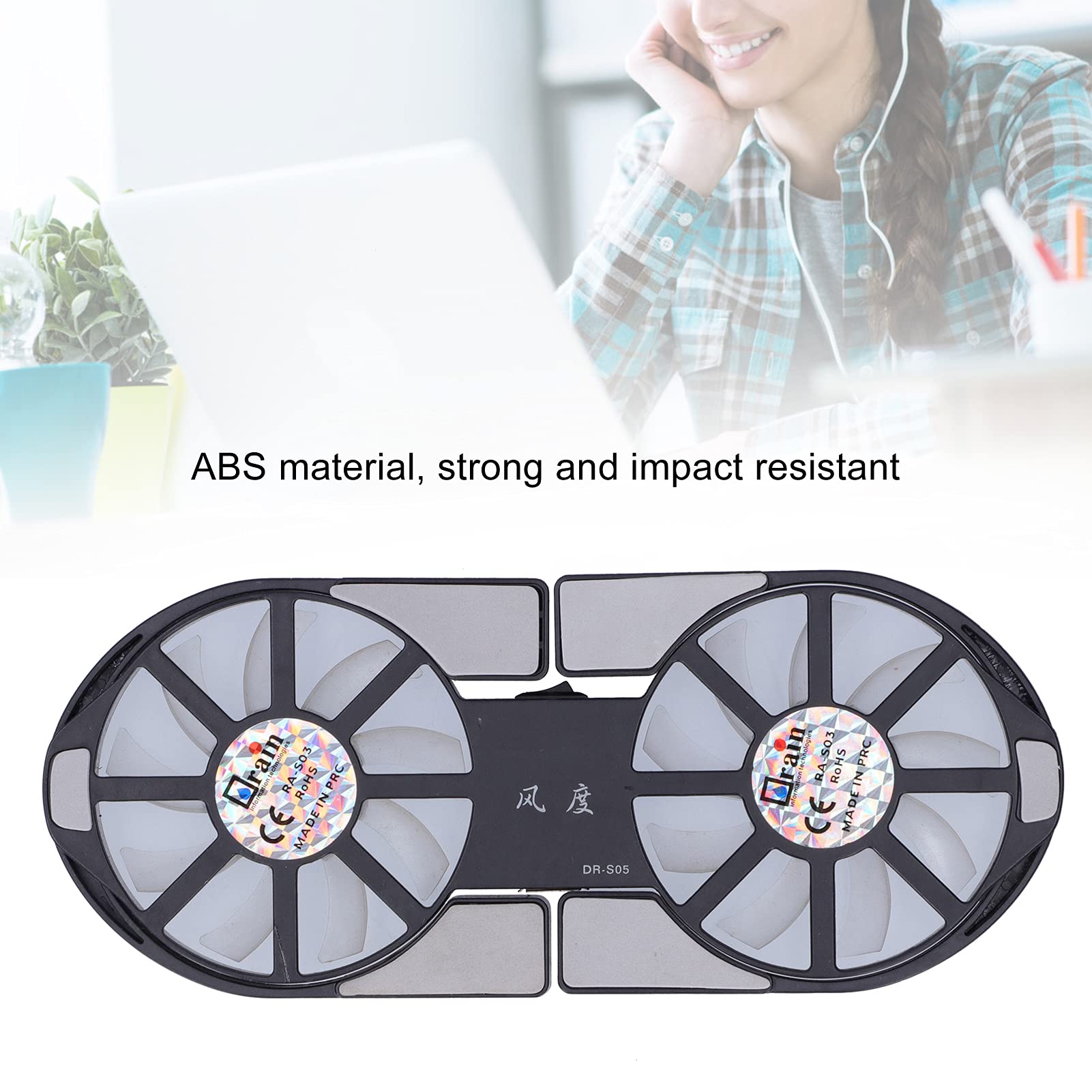 VBESTLIFE Pad di Raffreddamento per Laptop, Dispositivo di Raffreddamento USB per Notebook con Dissipatore di Calore a Doppia Ventola Pieghevole a 4 Colori(Nero)