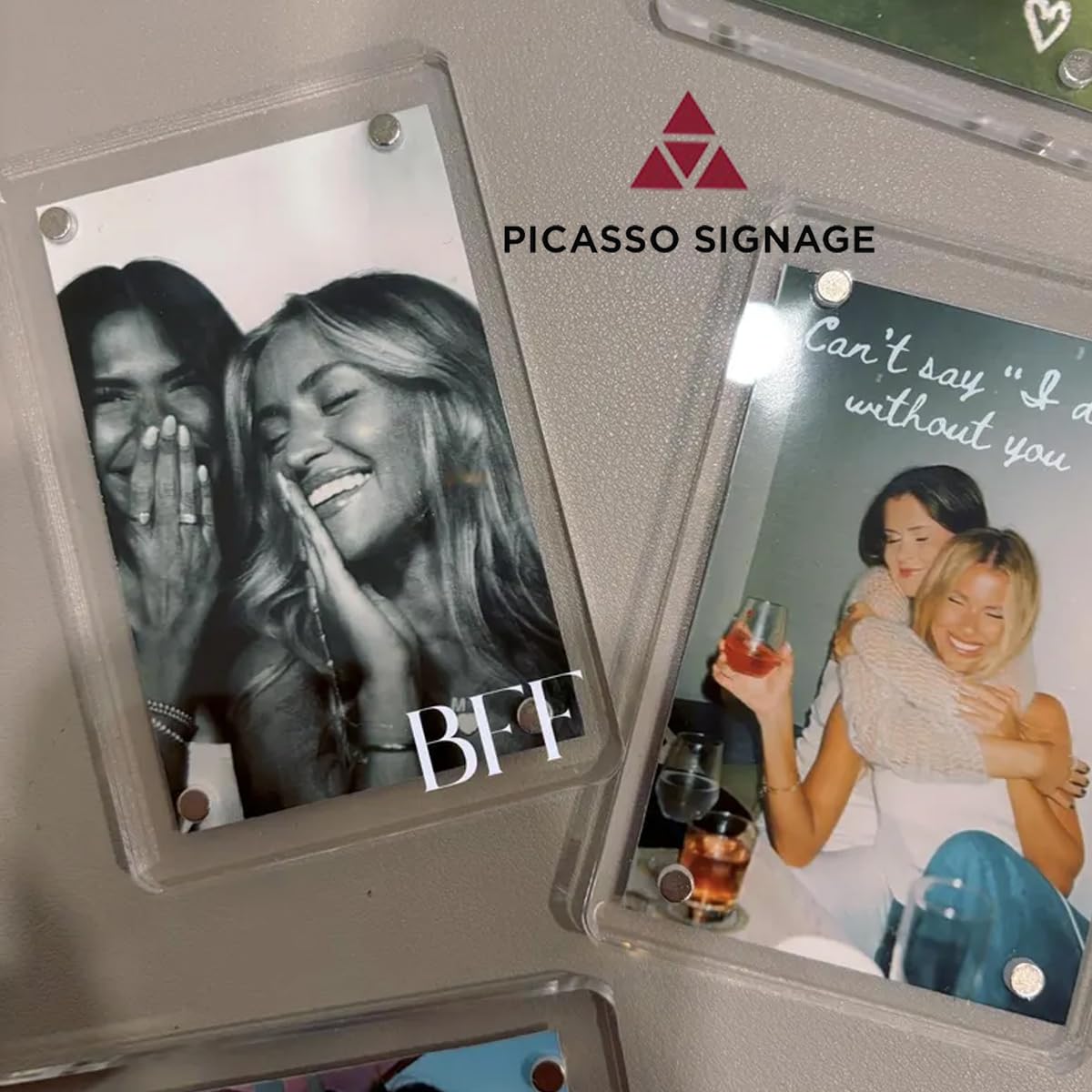 PICASSO SIGNAGE Magnetic Acrylic Photo Frames (Set of 4 Prints) | Double-Sided Fridge Magnet Display for Polaroid & Instax Mini | Acrylic Picture Holder for Refrigerator, Locker, Office & Home Décor 2