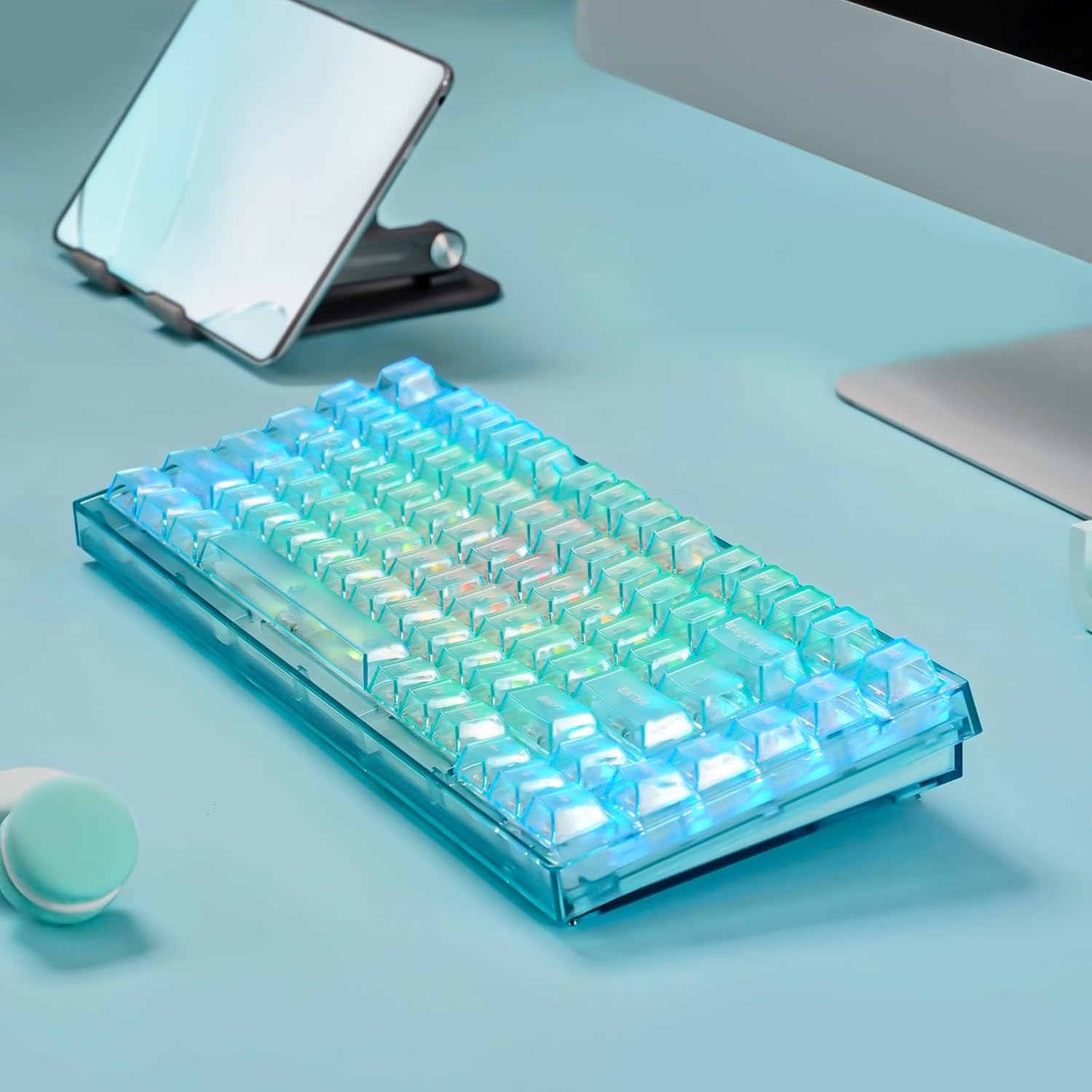 YUNZII X75 PRO 82 Key Wireless Hot Swappable Mechanical Gaming Keyboard with Transparent Keycaps,BT5.0/2.4G/USB-C, Gasket Keyboard,for Windows/Mac (Kailh Jellyfish Switch, Wireless-Light Blue)