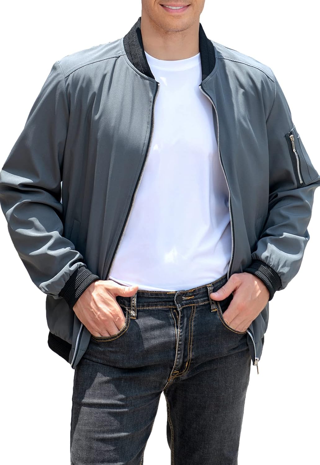sandbank Men's Running Jacket Long Sleeve Slim Fit Lightweight Varsity Baseball Bomber Jackets Sportswear