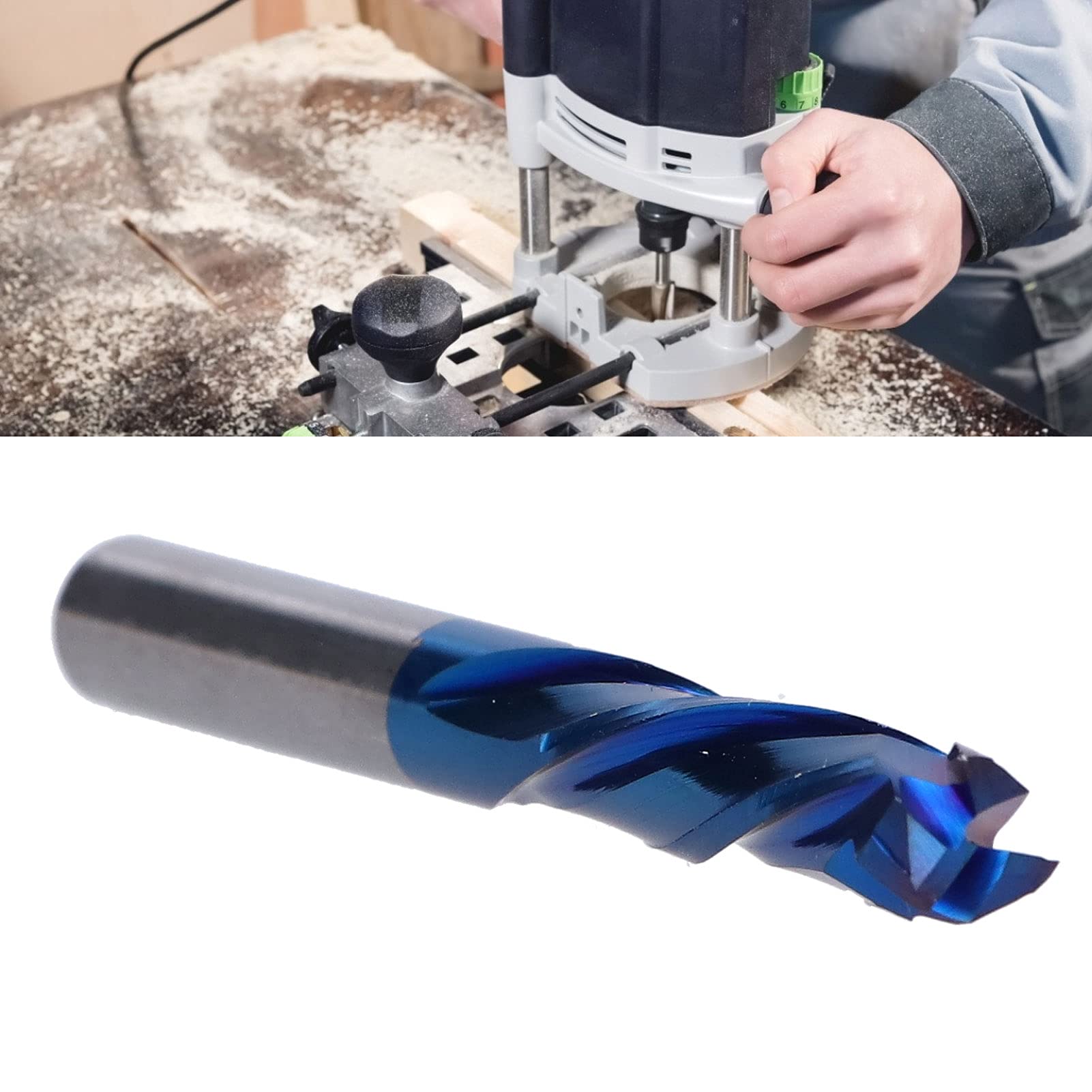 Milling Cutter CNC Spiral Router Bit 3 Flute Tungsten Steel Carving Engraving Cutting Tool for Acrylic PVC Wood Plywood Hardwood Fiberglass Marble Blue Plated (8*8*25*70)