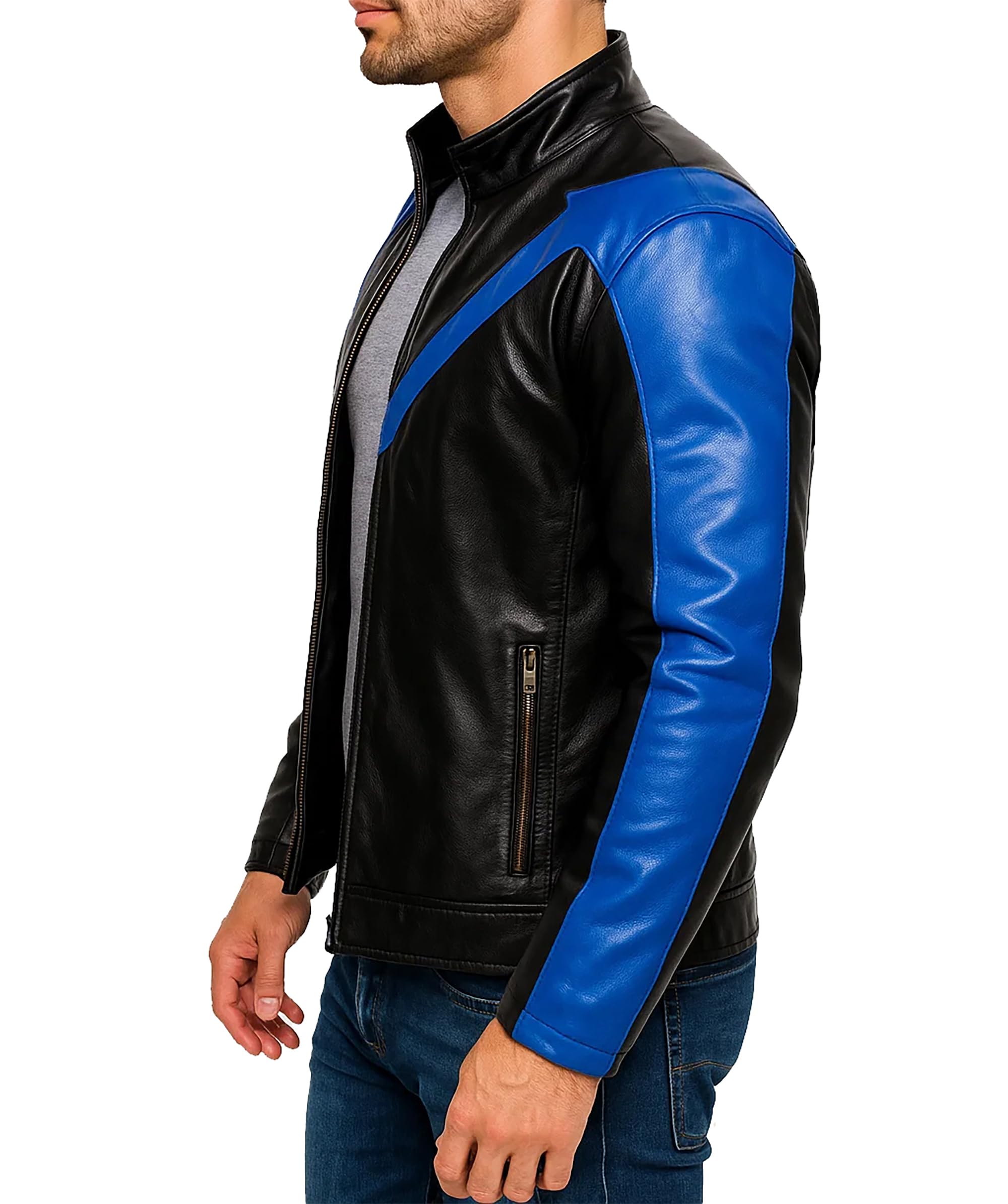 CHICAGO-FASHIONS Mens Night Black & Blue Protective Motorcycle Cowhide Leather Jacket - Biker Armor Motorbike Padded Jacket