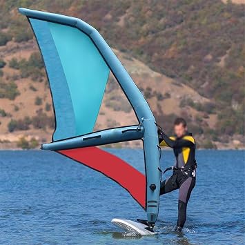 Sup Professional Inflatable Paddle Board, Inflatable Sail Professional, 435 X 188 Cm Windsurfing Kites, Oxford Cloth + Pvc Blue And Red Inflatable Wing, 360 Rotatable Base And Visualization Window