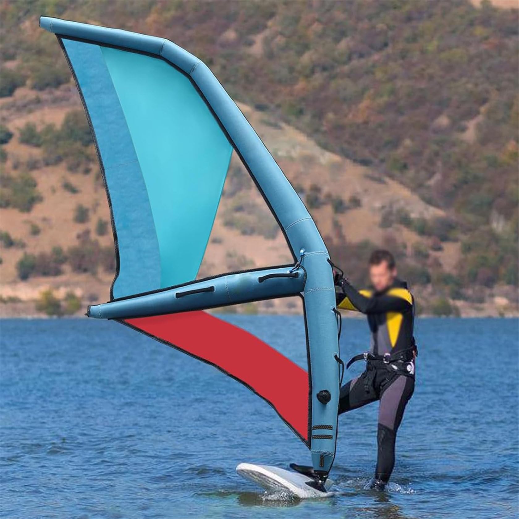 Sup Professional Inflatable Paddle Board, Inflatable Sail Professional, 435 X 188 Cm Windsurfing Kites, Oxford Cloth + Pvc Niebieskie I Czerwone SkrzydłO Dmuchane, 360° Obrotowa Podstawa