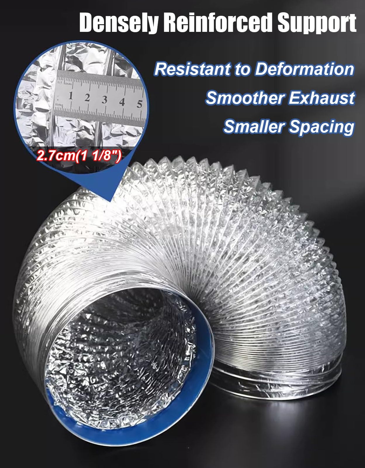 Vibeo Tubo Cappa Condotto Flessibile per Cappa Aspirante da Cucina, Tubo Flessibile per Asciugatrice da 8, 10, 12 cm, Tubo di Condotto in Alluminio per HVAC(120mm(4.7in),L 150cm(4.9ft))