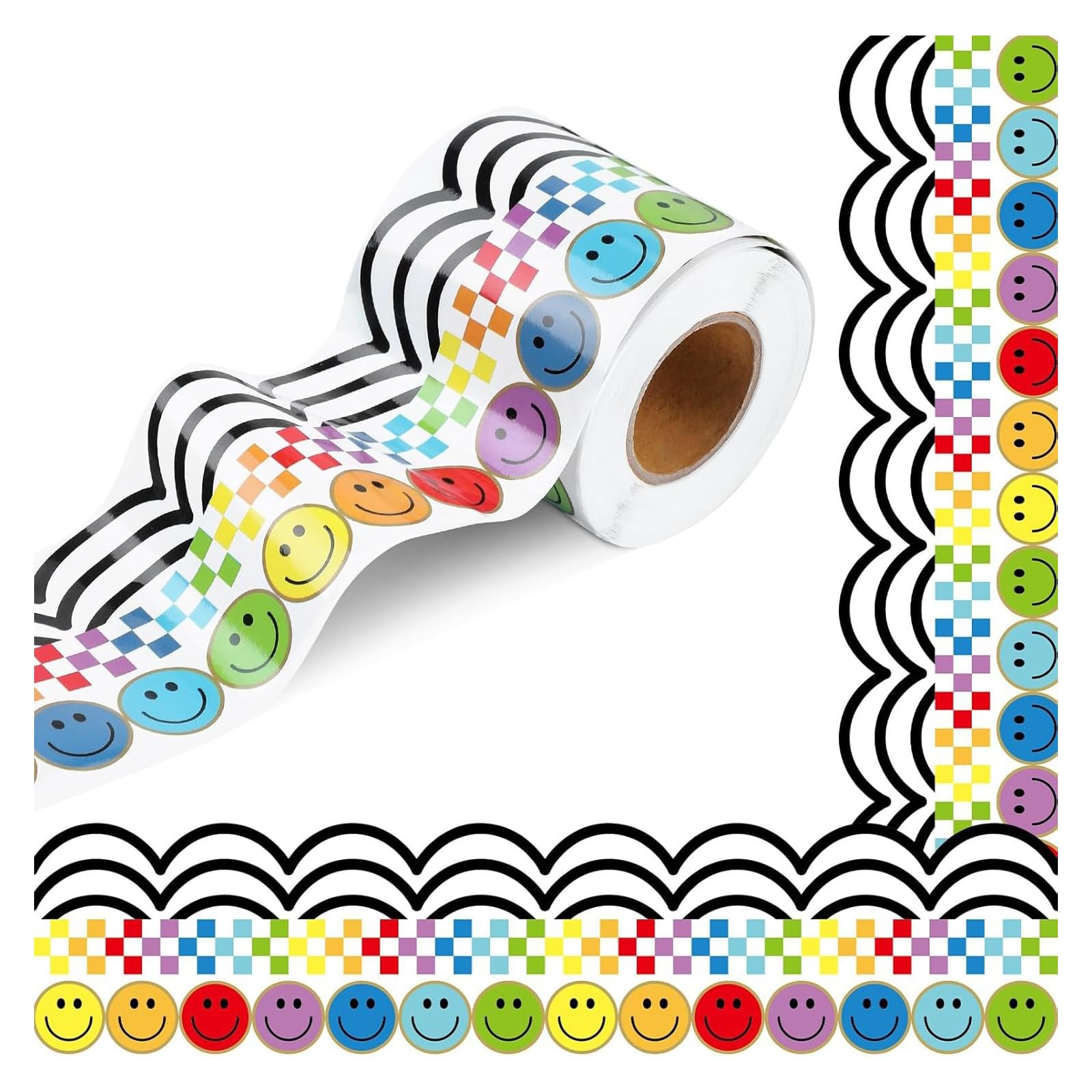 Hsioluted Ci27 32.8Ft Smiling Face Border Trim Wall Sticker For Chalkboard Notice Board Decoration Bulletin Board Border Trim Sticker Roll For Decorations
