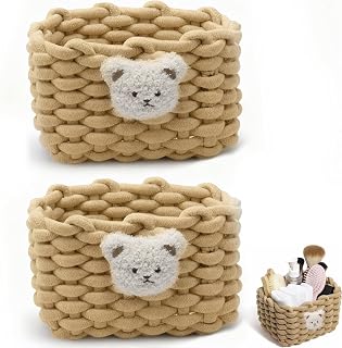 2 Pieces Cotton Rope Storage Baskets, 20 * 15 * 13 cm, Woven Storage Boxes, Decorative Storage Boxes for Bedroom, Bathroom, Kitchen (Brown)