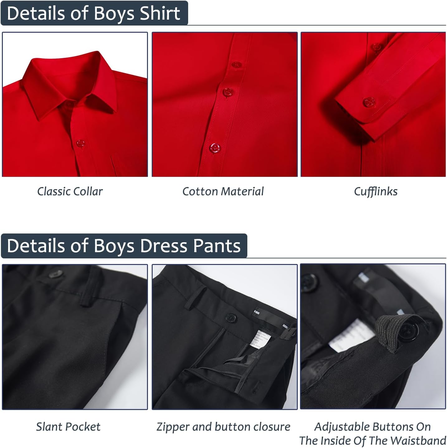 Boys Suits Formal Dress Vest and Pants Set for Kids Teens Boy, with Shirt Bowtie and Suspenders, Adjustable Waist - Image 5