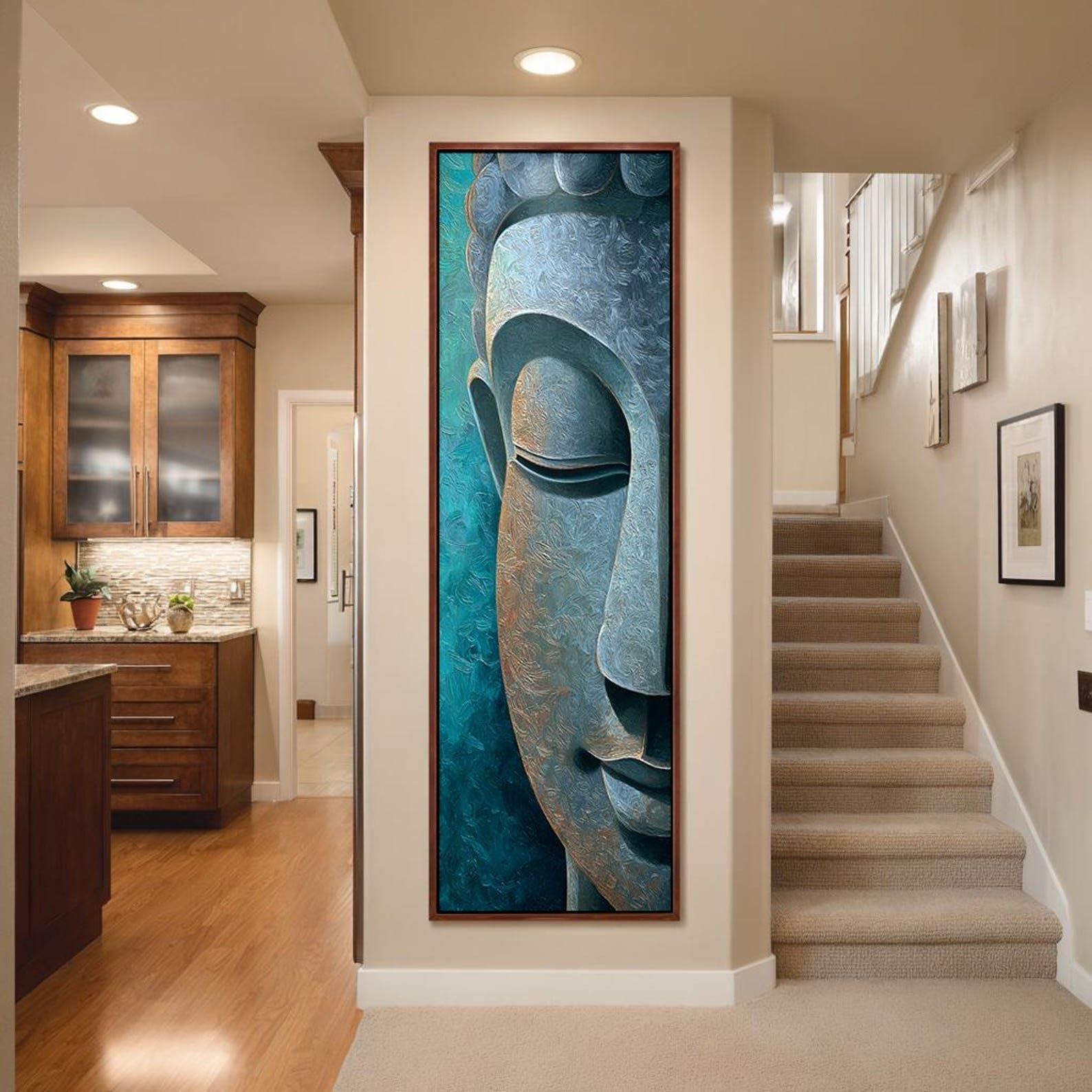 Pósteres verticales de estatuas de Buda - Decoración para habitaciones altas y estrechas - Obra de arte en lienzo - Pintura espiritual alargada - Decoración para estudios de yoga (70x210cm/Sin marco)