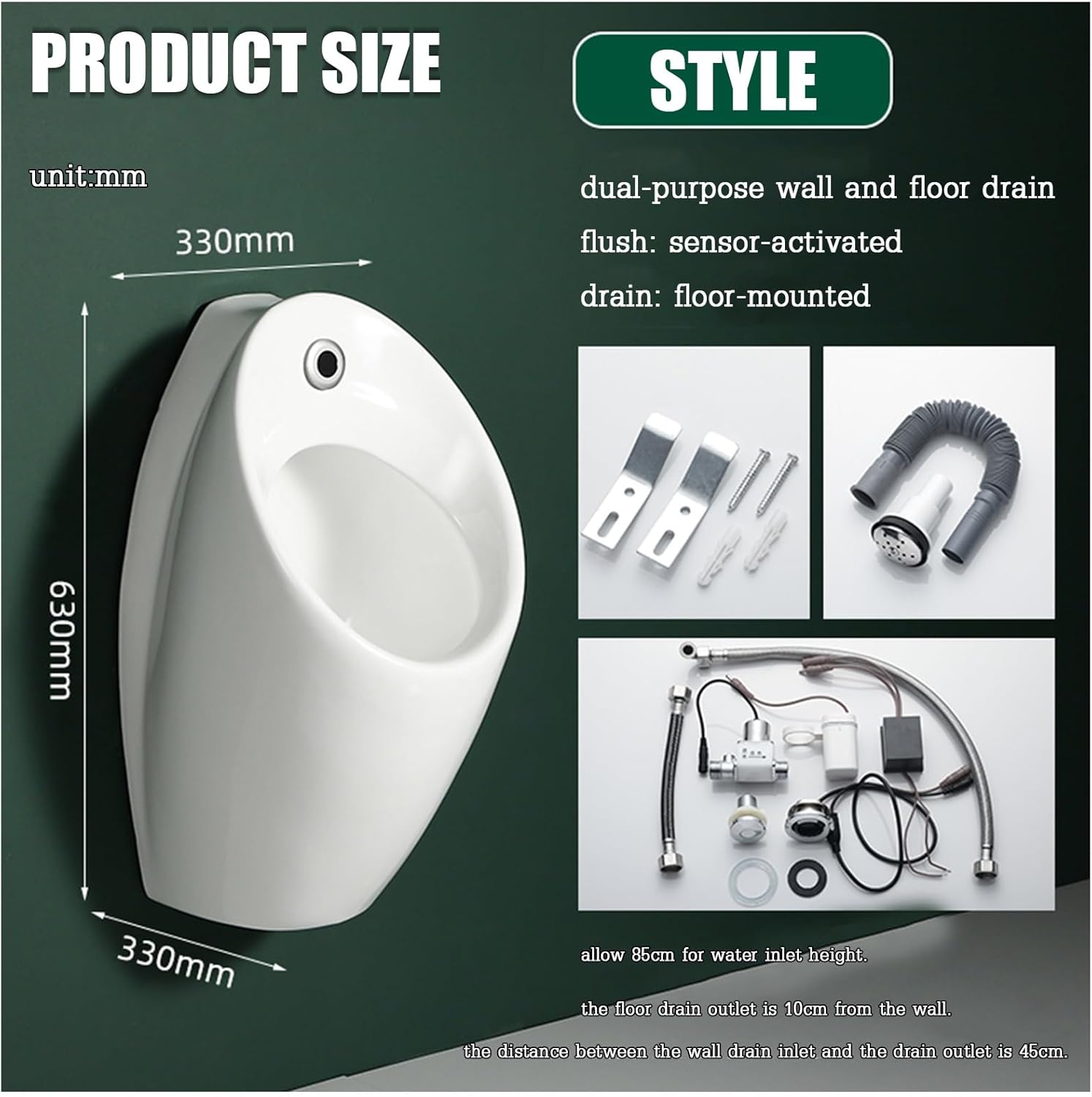 Space-Saving Wall Mounted Men’s Porcelain Urinal with Integrated Basin and Faucet, Spill-Proof & Easy Installation, Suitable for Hotels, Bars, Schools, Garages & Home Restrooms