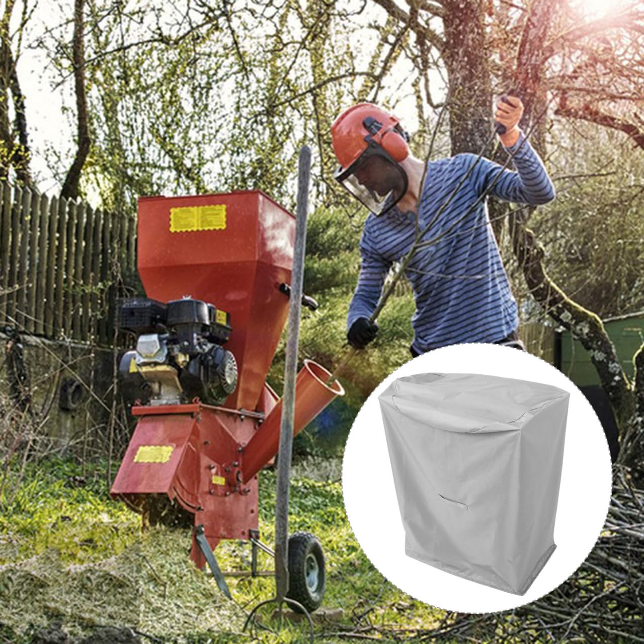 ORFOFE Housse de protection Oxford étanche pour broyeur à bois pour machines de jardin robuste protection contre les intempéries housse grise pour coupe-bois et hachoir