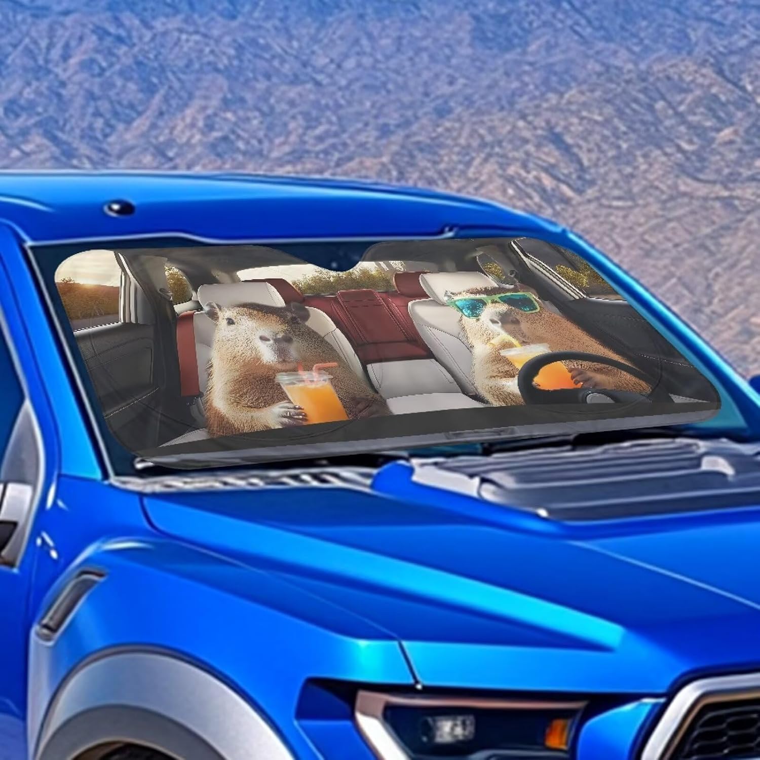 Bulopur Funny Animal Car Windshield Sun Shade Cute Capybara Automotive Sun Protection Visors Universal Auto Window Shades Block UV Rays Car Interior Accessories image 2